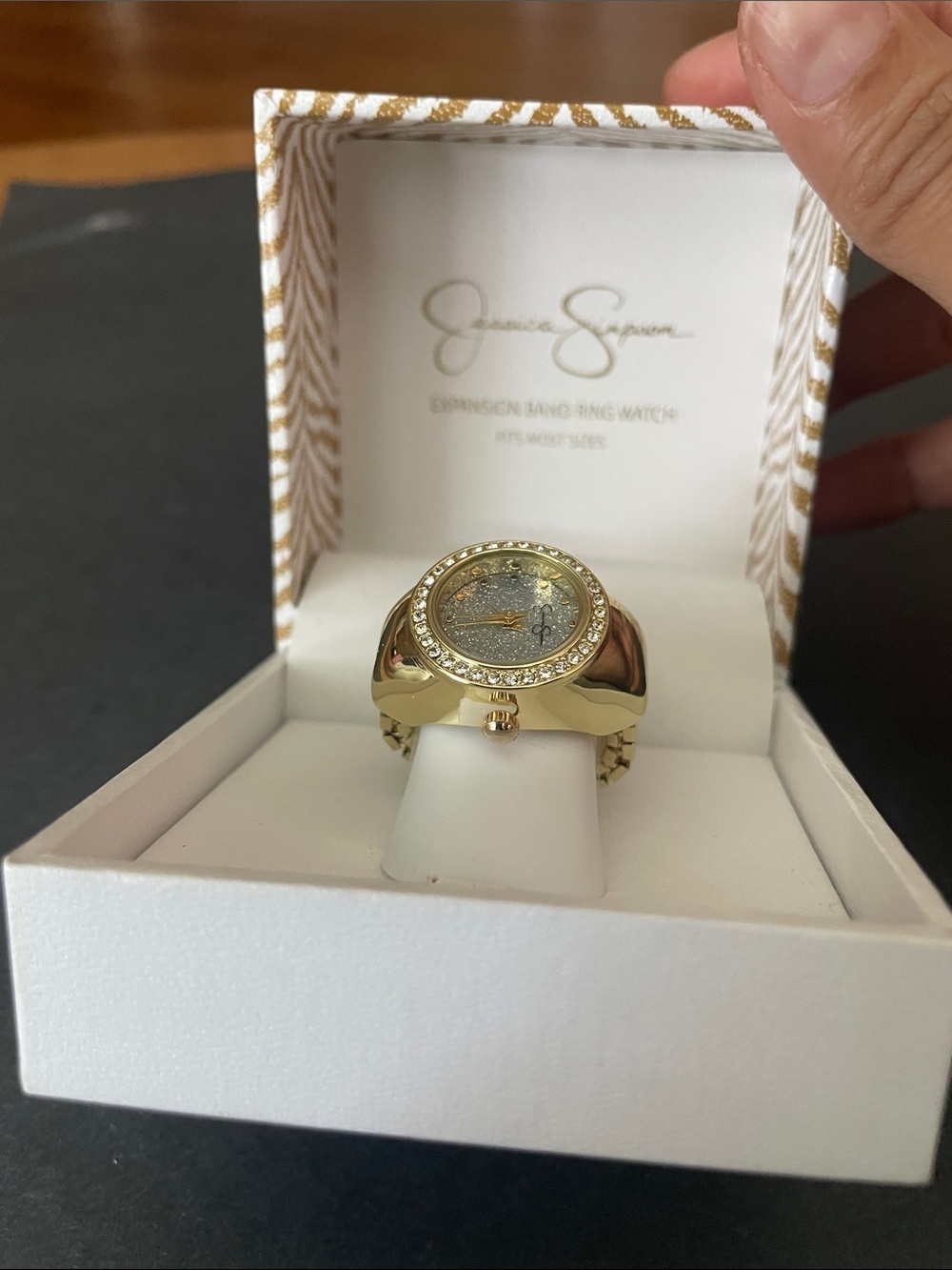 Jessica Simpson Gold-tone Ring Watch with Silver Glitter Dial - Picture 5 of 6